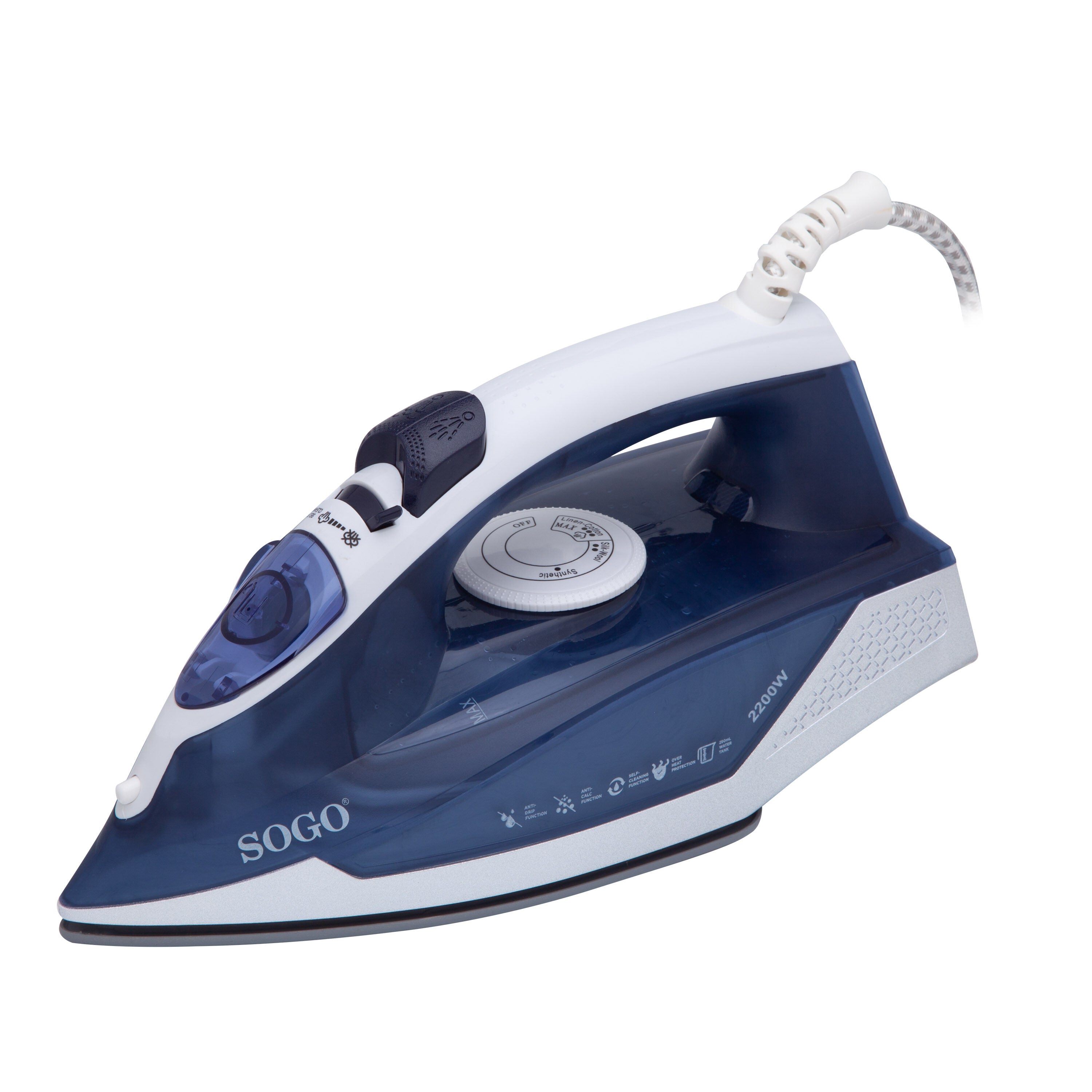 SOGO Ferro da Stiro a Vapore Elettrico 140ml Controllo Temperatura, Getto di Vapore 18g/min, Anti-Goccia, Anti-Calcare, Protezione Surriscaldamento