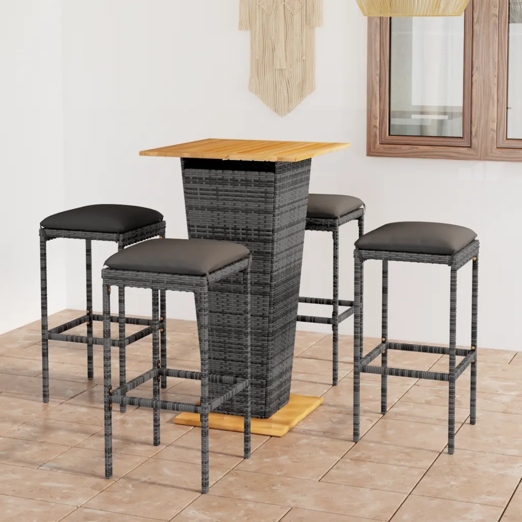 Set da Bar da Giardino 5 pz con Cuscini in Polyrattan Grigio 3064851