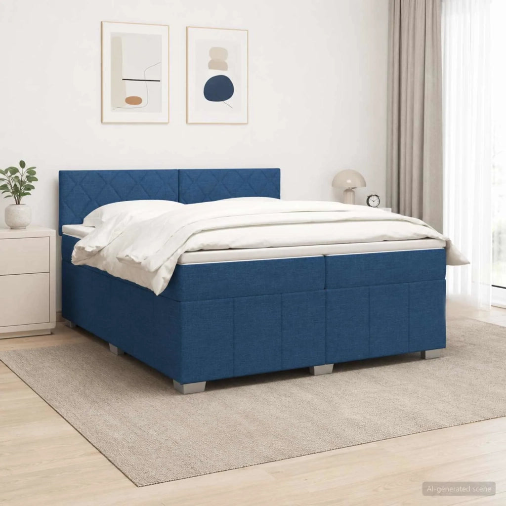 Letto box spring con materasso Blu 200 x 200 cm Tessuto 3452767
