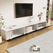 OKWISH Mobile TV con 3 Ante e LED, Montaggio a Parete o a Pavimento, per Soggiorno, MDF, Nero e Bianco, 180×35×30 cm