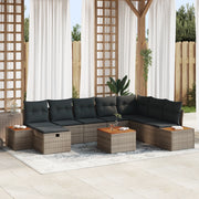 Set Divano da Giardino 9 Pezzi con Cuscini Grigio Rattan Sintetico