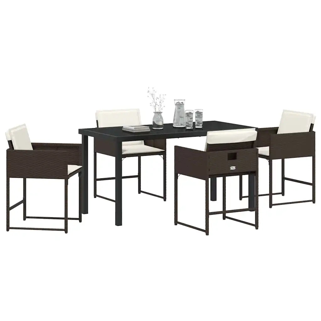 Set da Pranzo per Giardino con cuscino 5 pcs Marrone polyrattan 3380017