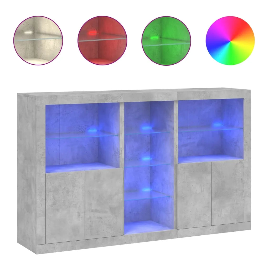 Credenza con Luci LED-Buffet-Armadio da cucina Grigio Cemento 162x37x100 cm 658730