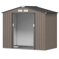 Casetta da Giardino in Metallo con Prese d'Aria e Doppia Porta Scorrevole, 2.1x1.3m, Marrone
