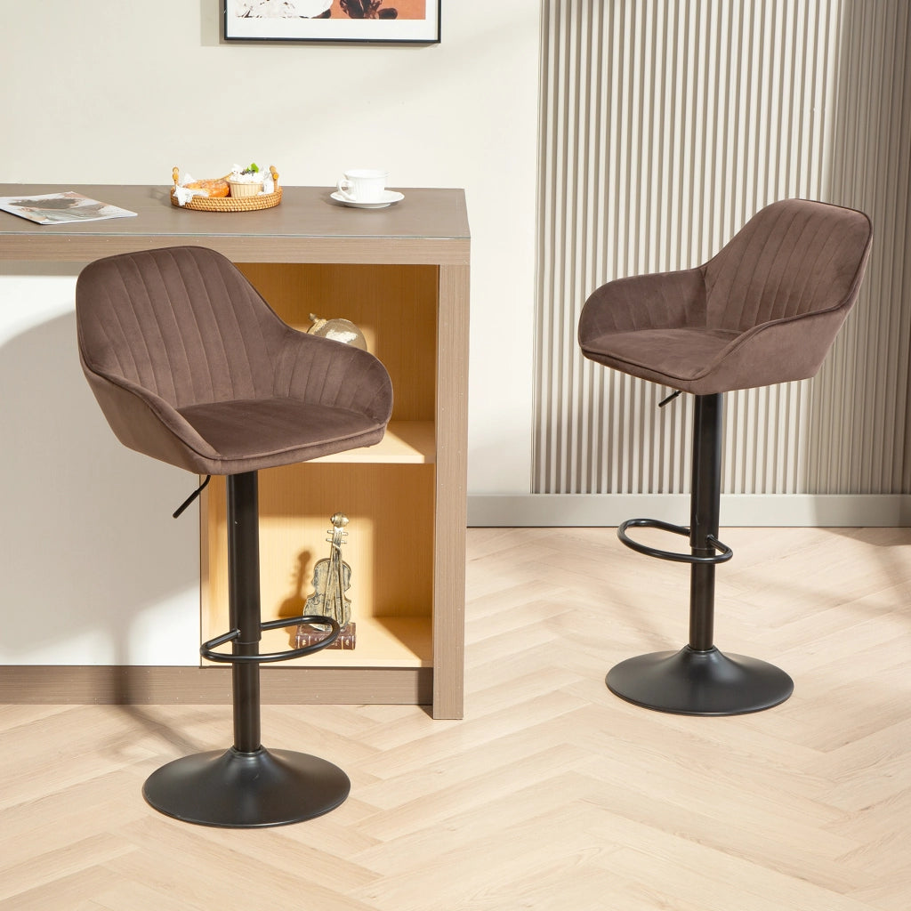 Sgabelli da Bar Girevoli con Altezza Ajustable e Schienale ¨C Zephmum ¨C Velluto Marrone 62-83 cm