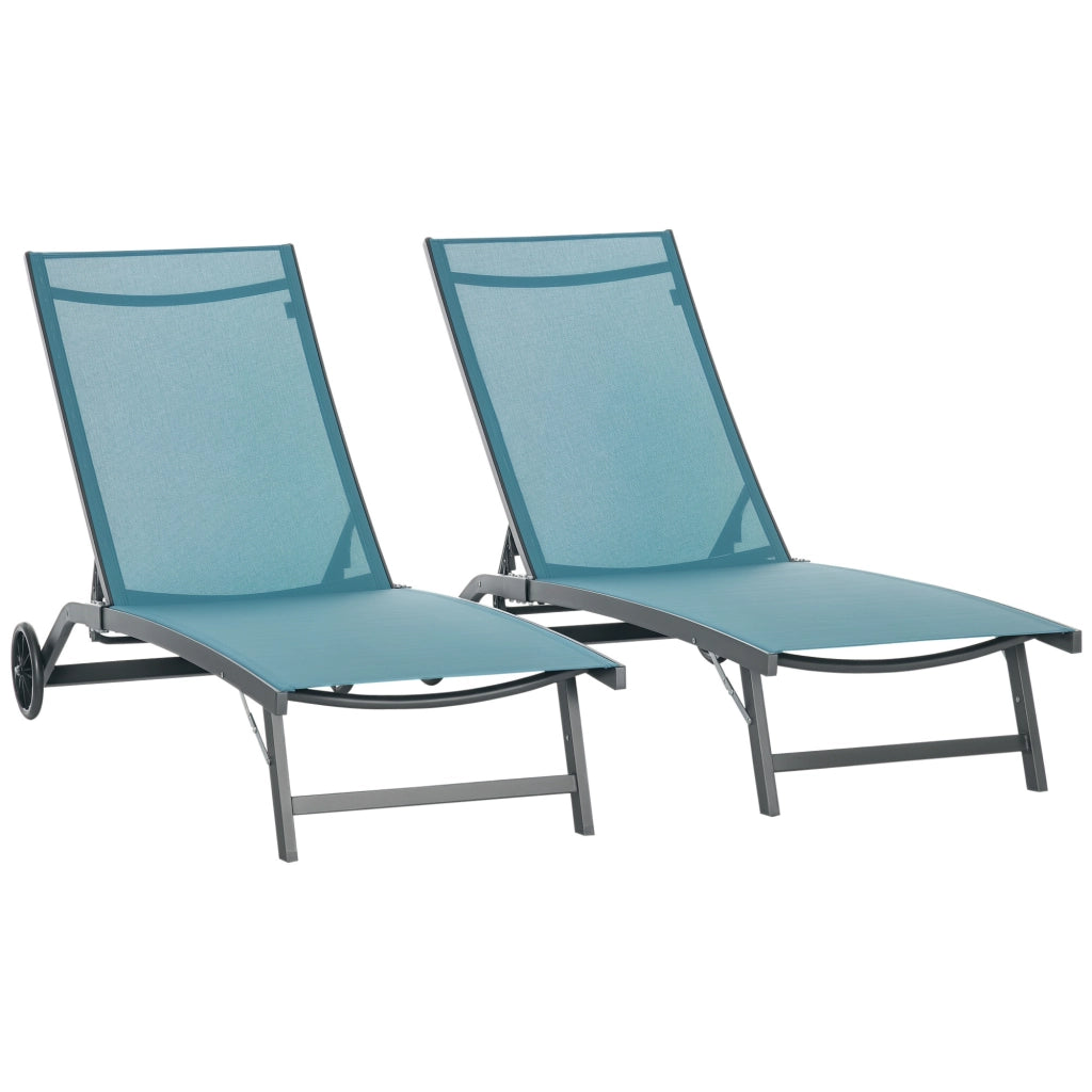 Lettino da giardino pieghevole in alluminio e textilene con cuscino ¨C zephmum ¨C blu, 2 pezzi
