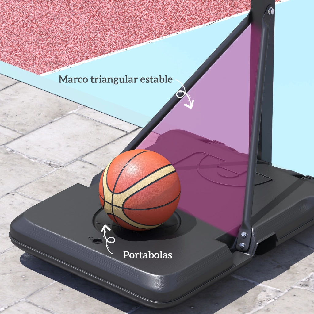 Canestro da Basket Regolabile 146-236 cm con Ruote e Base Riempibile ¨C zephmum ¨C Nero