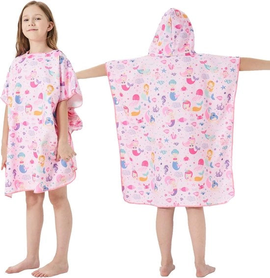 Poncho in microfibra per bambini con cappuccio per nuotare, andare in campeggio, fare il bagno