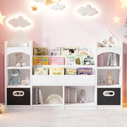 Libreria per bambini con 2 scatole pieghevoli, design a castello, bianco, MDF