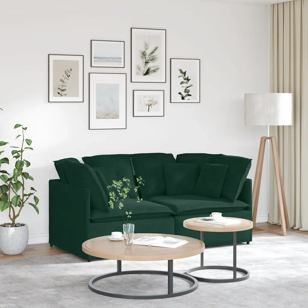 Divano Modulare con Cuscini in Velluto Verde Scuro