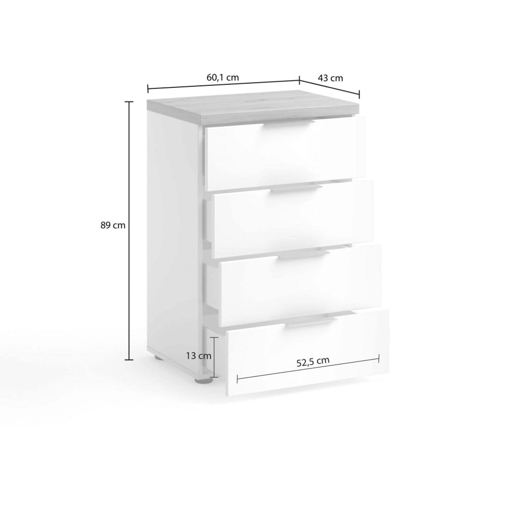 Amman, Cassettiera 4 Cassetti Made in Italy, 60x43x89h cm Bianco Lucido