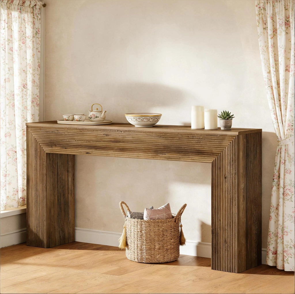 Tavolo consolle da ingresso in MDF marrone; piano da 160 x 30 cm