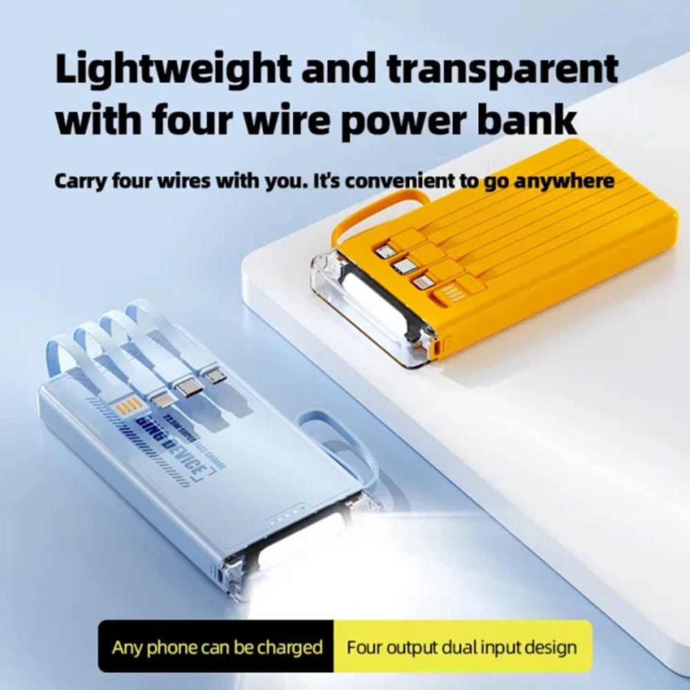 Trade Shop - Power Bank Portatile A Ricarica Rapida Da 12000 Mah Con Luce Led 4 Cavi Integrati Q-dc456 -