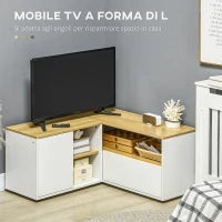 Mobile TV a L per TV da 40" con 3 Ripiani Aperti e 2 Armadietti, in Truciolato, 90x90x45 cm