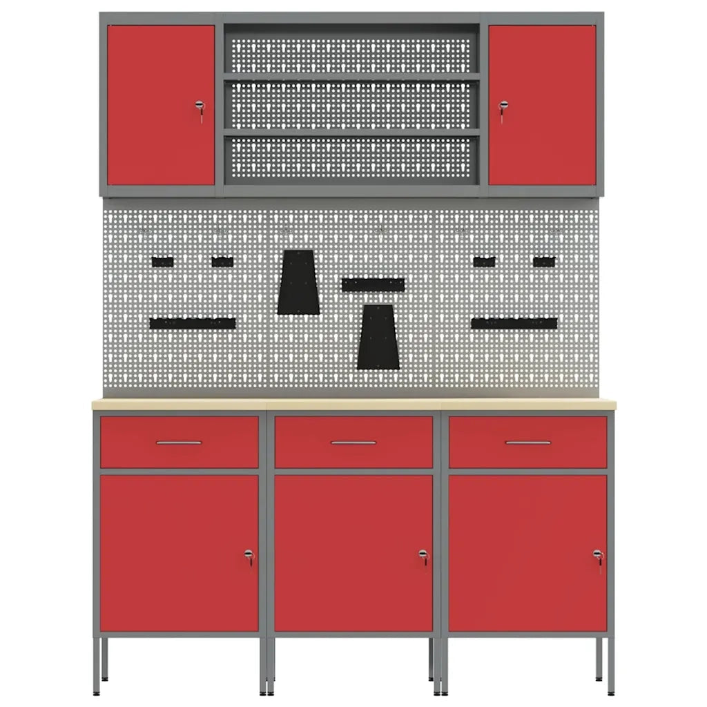 Mobile da lavoro 7 pcs Rosso Legno ingegnerizzato e acciaio 3321431