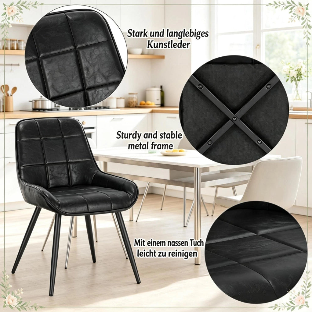 SEDIA da pranzo imbottita 47 cm in similpelle nera Set da 4 pezzi