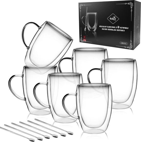 Set di tazze a doppia parete per caffè - Insieme da 6 - Tazze per cappuccino e latte - Tazze per the - Resistenti al calore - 350 ml