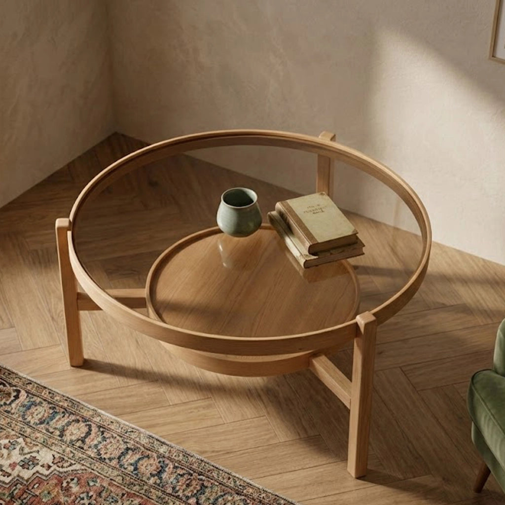 Olzai, Tavolino da Salotto un Vano, 100x100x48h cm Marrone Rovere