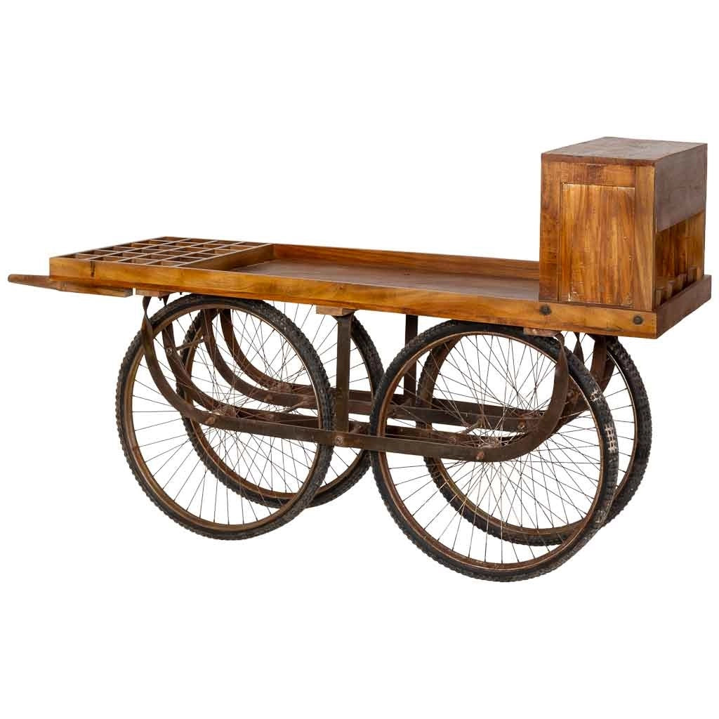 Carrello espositivo in legno, marrone, 180x60x116h cm