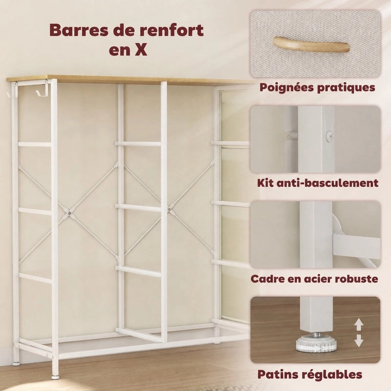 CASSETTIERA con 8 cassetti in tessuto 86x30x94,5 cm Beige in acciaio