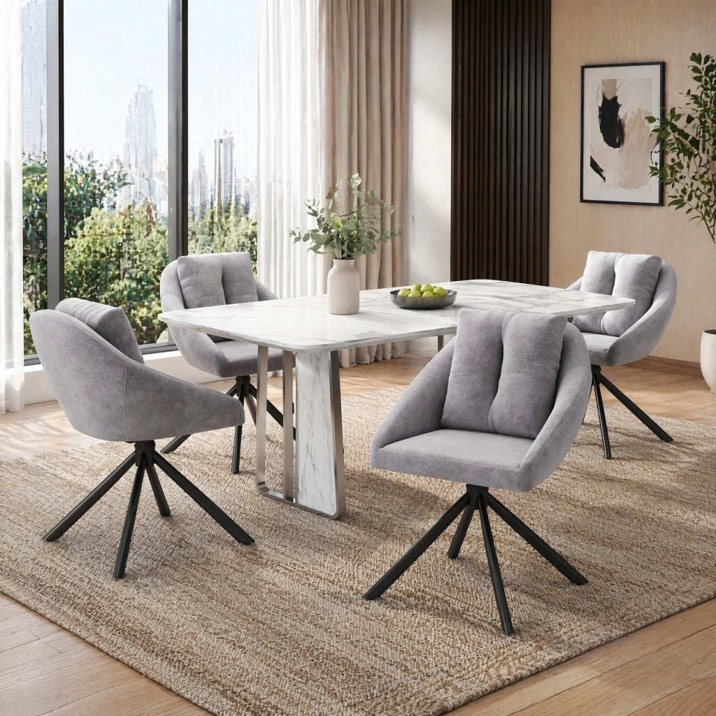 SEDIA girevole in velluto grigio, ergonomica, Set da 4 pezzi