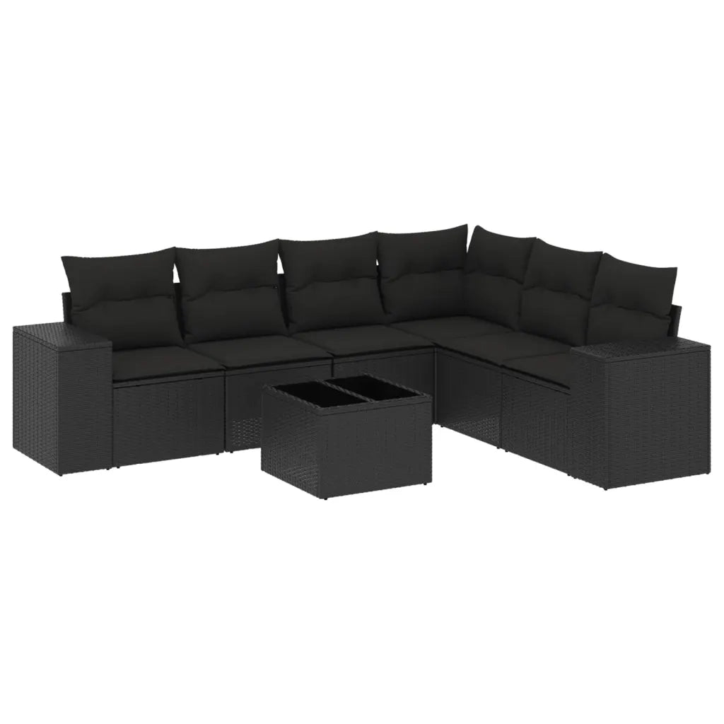 Set Divani da Giardino con Cuscini 7pz Nero Polyrattan
