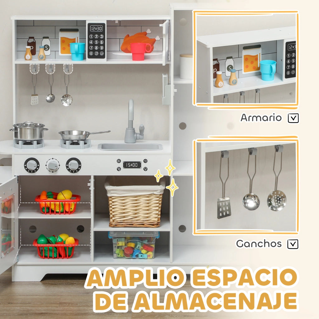 Cucina Giocattolo in Legno per Bambini con Accessori Bianco ¨C zephmum ¨C 80x40x100