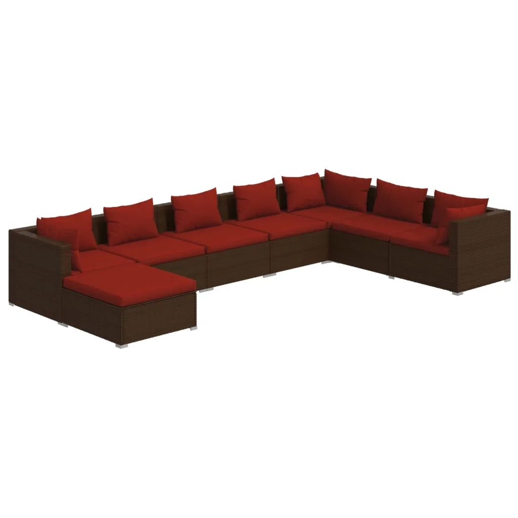 Set Divani da Giardino 8 pz con Cuscini in Polyrattan Marrone cod mxl 42232