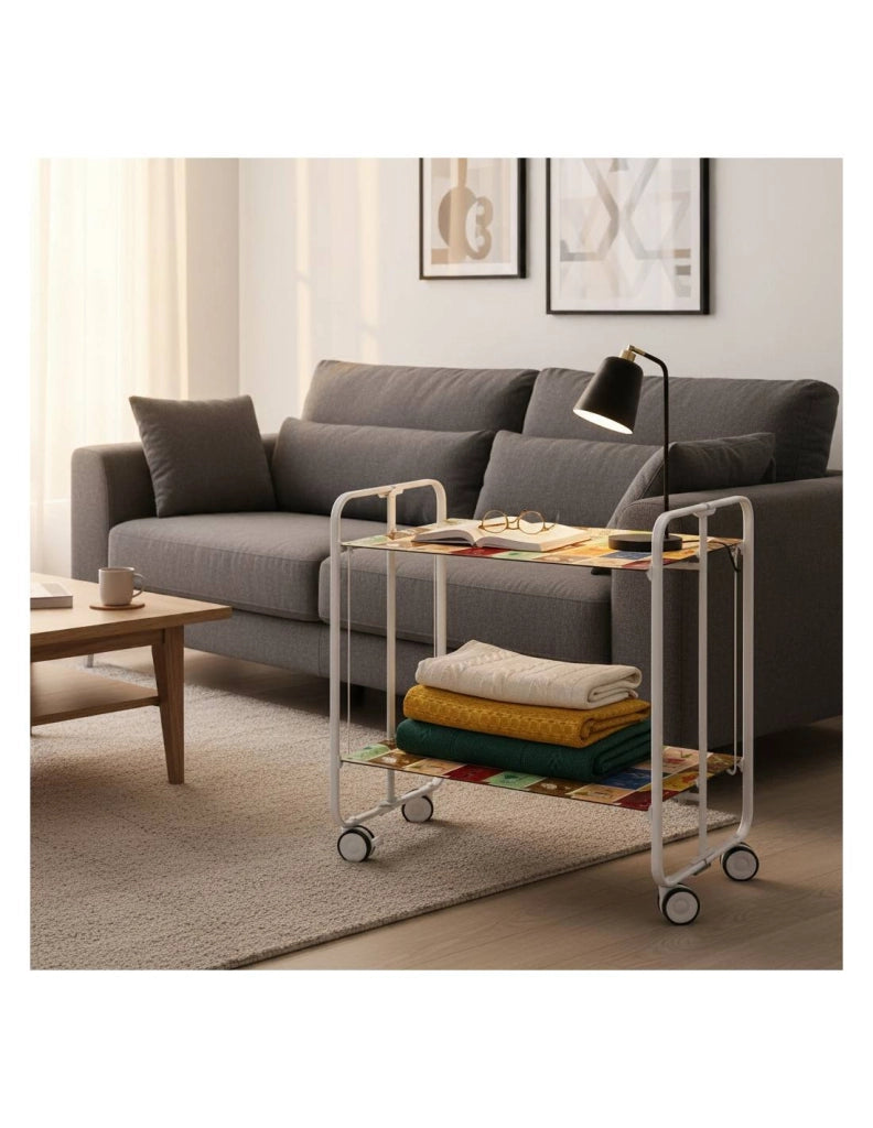 Carrello da cucina pieghevole bianco con ruote BAUHAUS 2 ripiani