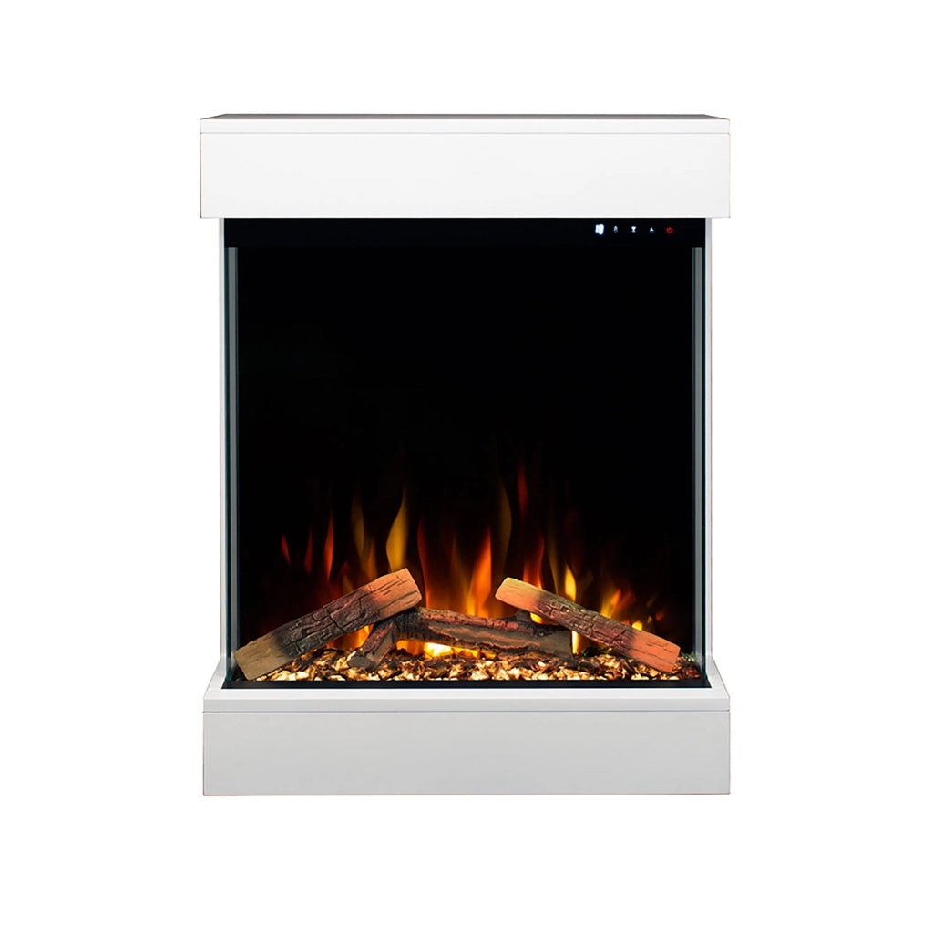 Caminetto Elettrico da Pavimento Autoportante Calliope Effetto Fuoco e Telecomando con Cornice in Legno MDF Bianco