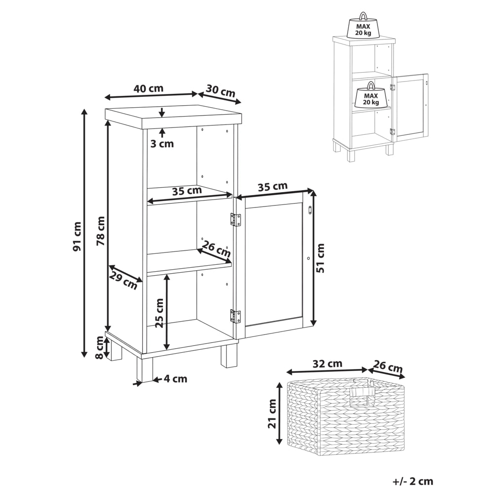 Mobile da bagno in MDF bianco con ripiani e cestino, stile tradizionale