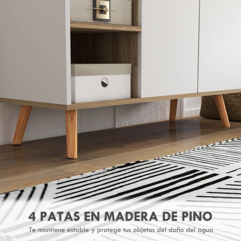 Credenza da Cucina ¨C Zephmum ¨C Bianco e Naturale 95x35x85 cm
