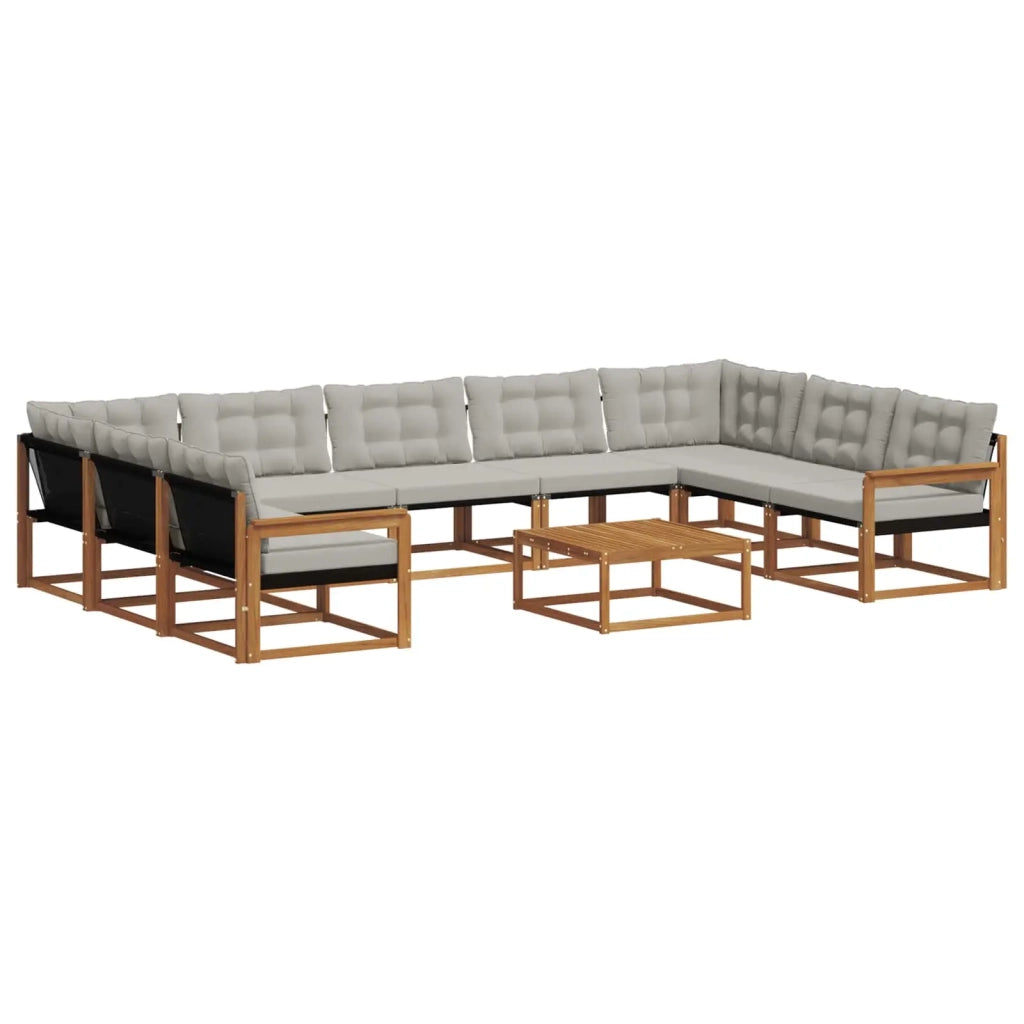 Set di divani da esterno 10 pcs Grigio Naturale e Chiaro