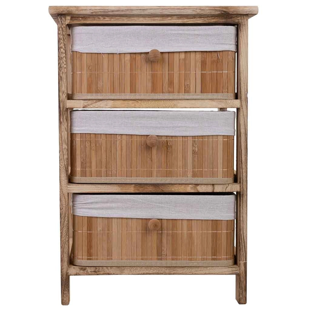 Cassettiera in legno con 3 cassetti in bambù foderati 40x29x58