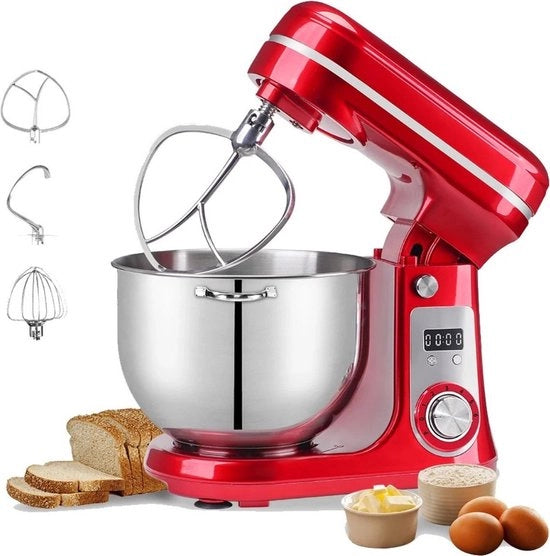 Macchina da cucina - Mixatore da cucina + 3 accessori - Tritappatore + Spuntone per impastare / Spuntone per mescolare / Lame per mescolare - 6L - Con coperchio per miscelazione