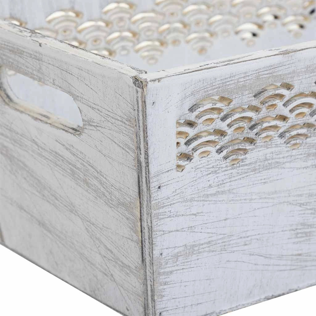 Set di 2 cesti in legno bianco 25x17x12h-20x12x9,5
