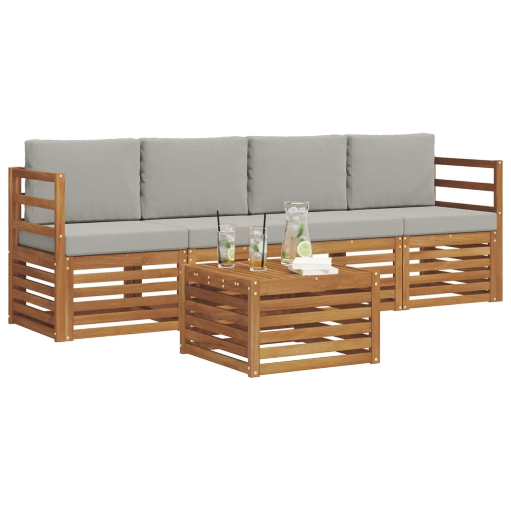 Set di divani da esterno 5 pcs Grigio Naturale e Chiaro