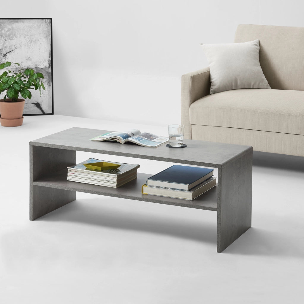 [en.casa] Tavolino da Caffè 100 x 40 x 40 cm Tavolino da Salotto con 1 ripiano Tavolino Basso - Effetto Cemento