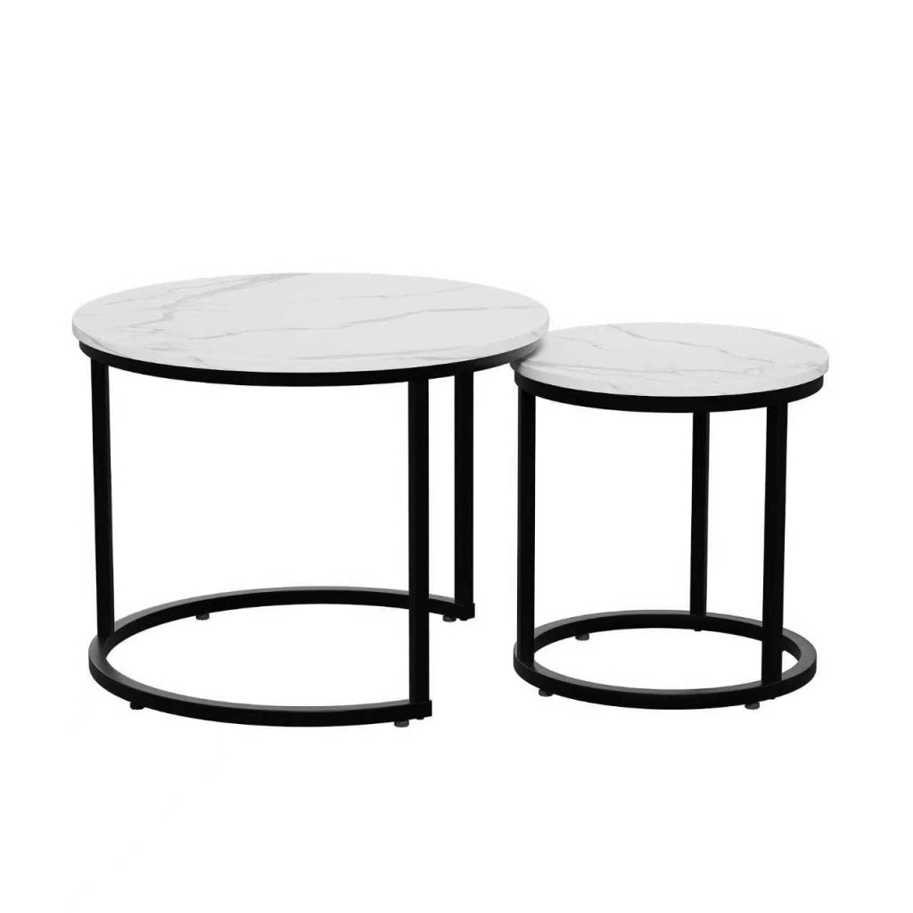 TAVOLO DA SALOTTO ROTONDO SET 2 PEZZI 60x60x45 cm Bianco Ferro e Truciolare