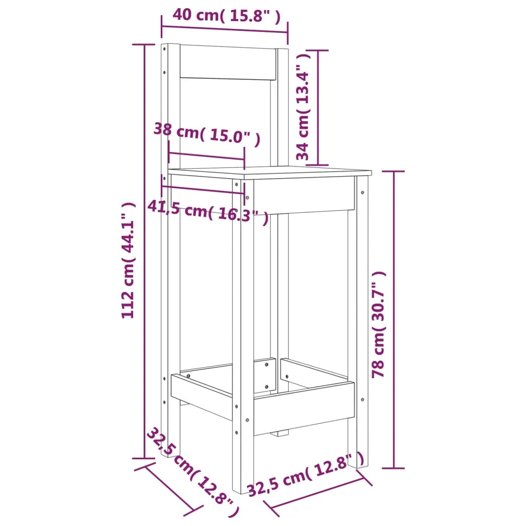 Sedie da Bar 2 pz 40x41,5x112 cm in Legno Massello di Pino cod mxl 47586