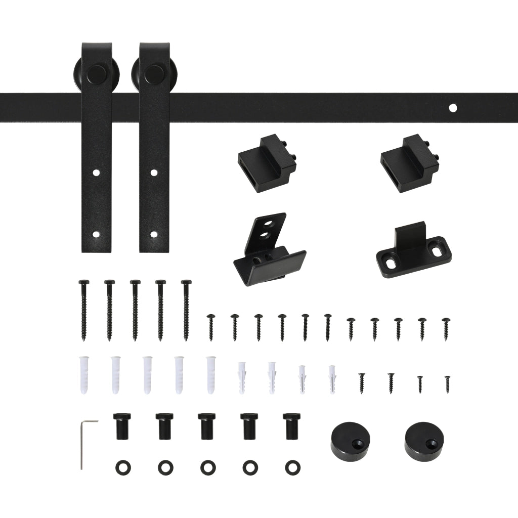 Sistema per porte scorrevoli singole, binario con accessori, acciaio al carbonio, nero, 183x0,6x18 cm