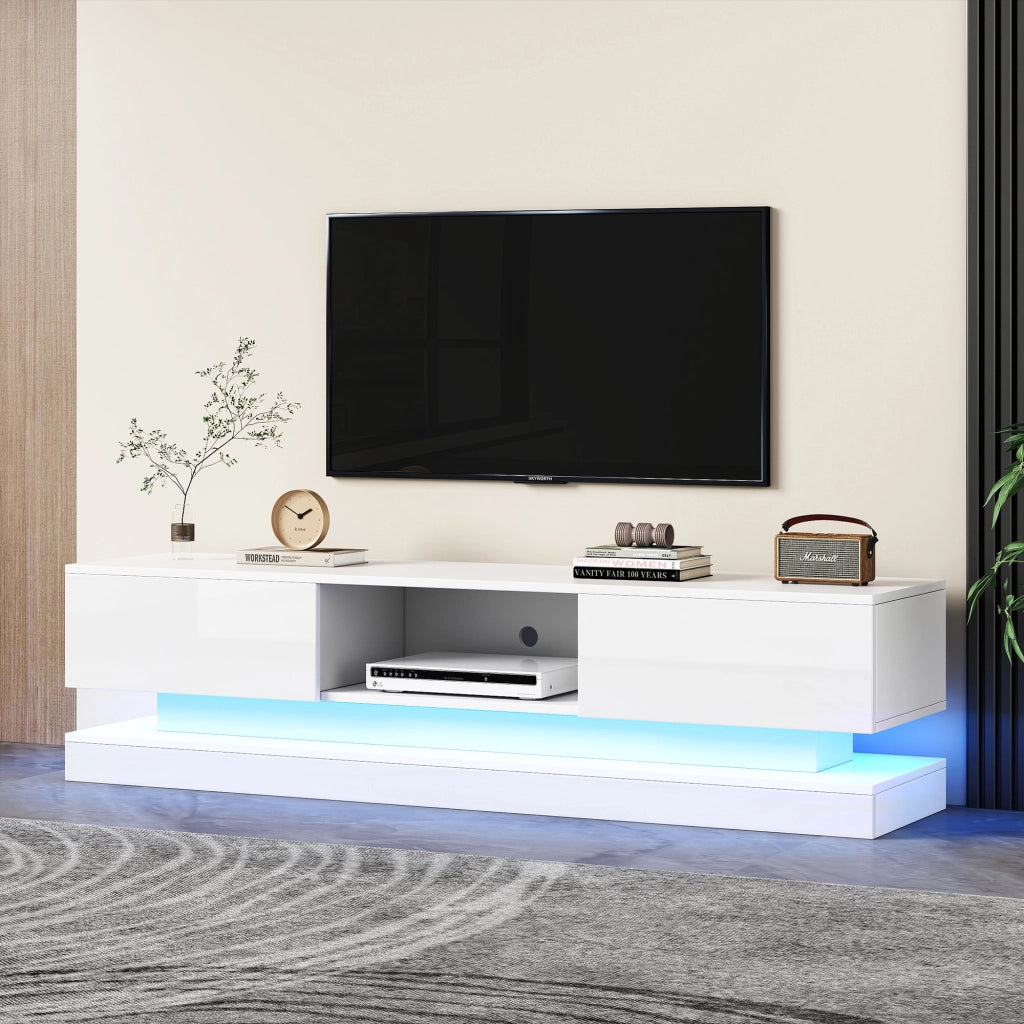 Mobile TV con 2 Cassetti e LED con Controllo tramite App; Passacavi; per Soggiorno; 160 × 35 × 40.5 cm