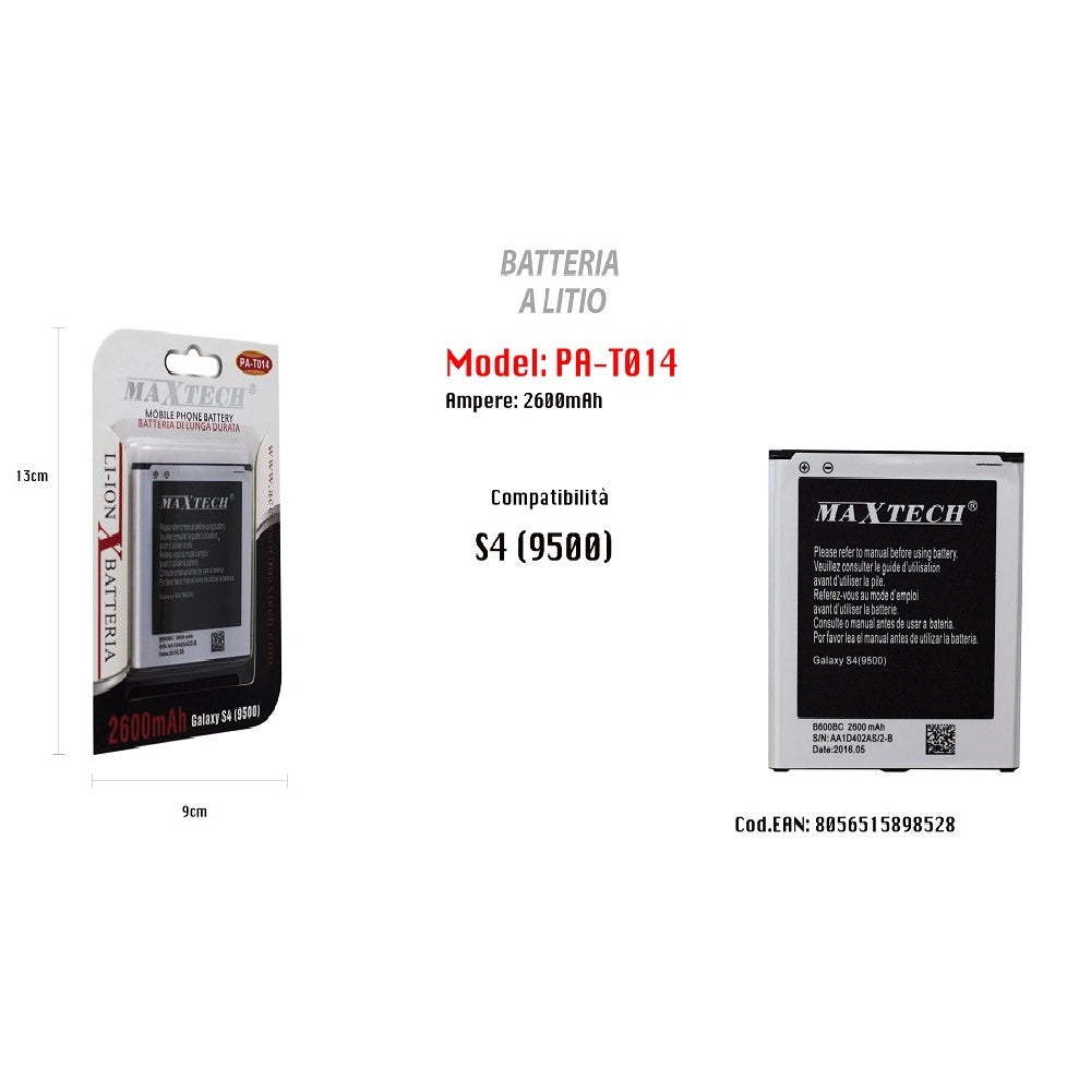 Trade Shop - Batteria S4 9500 Ricambio Cellulare Smartphone A Litio 2600mah Maxtech Pa-t014 -