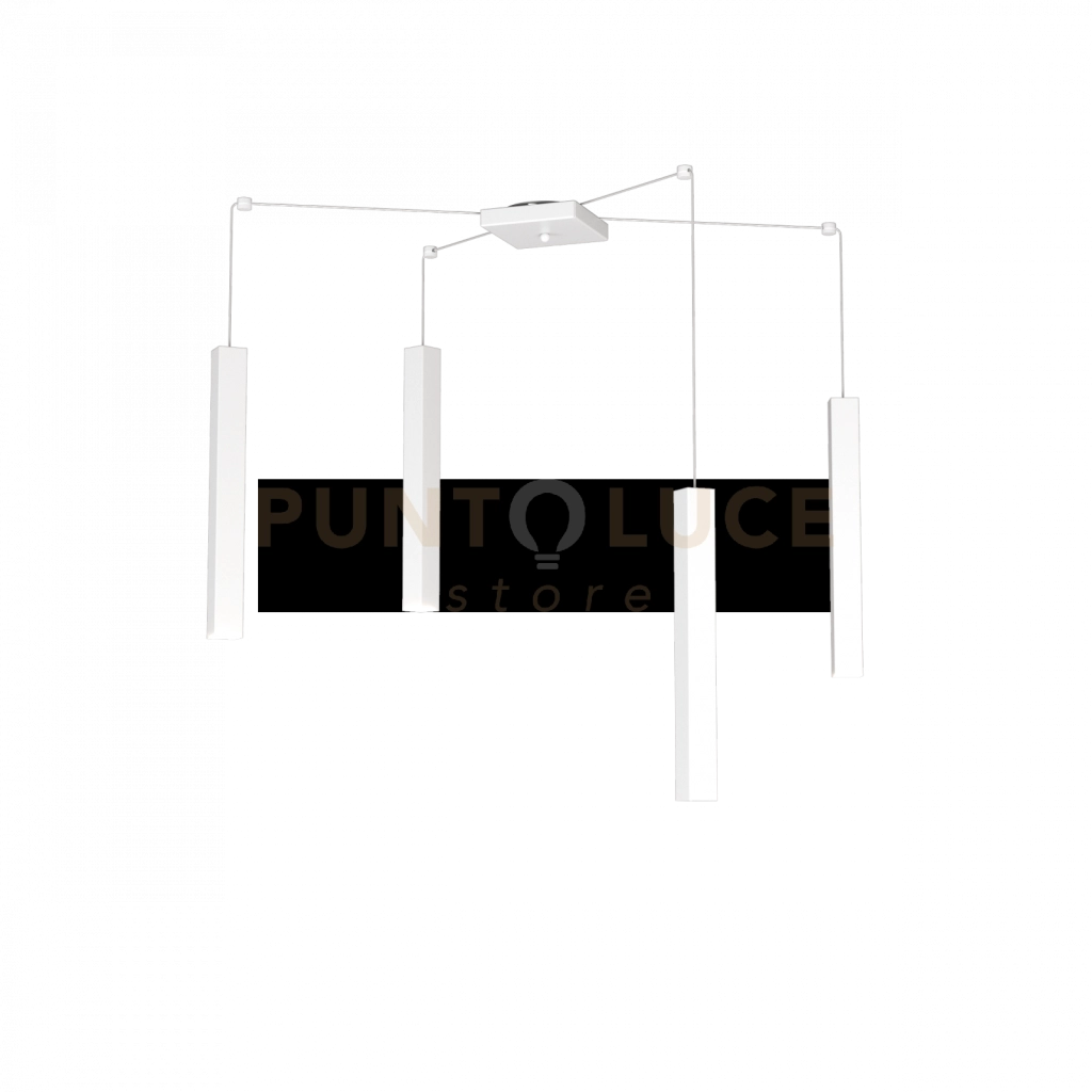 SQUARE TUBE SOSPENSIONE 4 LUCI BIANCO CAVO CM.250 CON BASE 1173-S4-BI