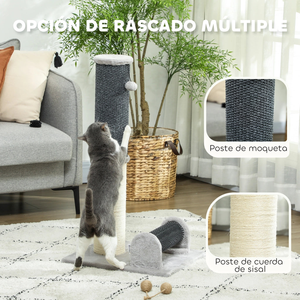 Grattatoio per Gatti in Sisal con Spazzola e Palla ¨C Zephmum ¨C Grigio e Crema 40x48x85 cm