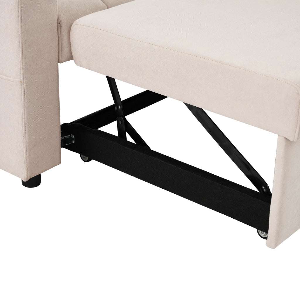 Divano letto multifunzionale a 2 posti con schienale reclinabile, portabicchieri e 2 cuscini, beige