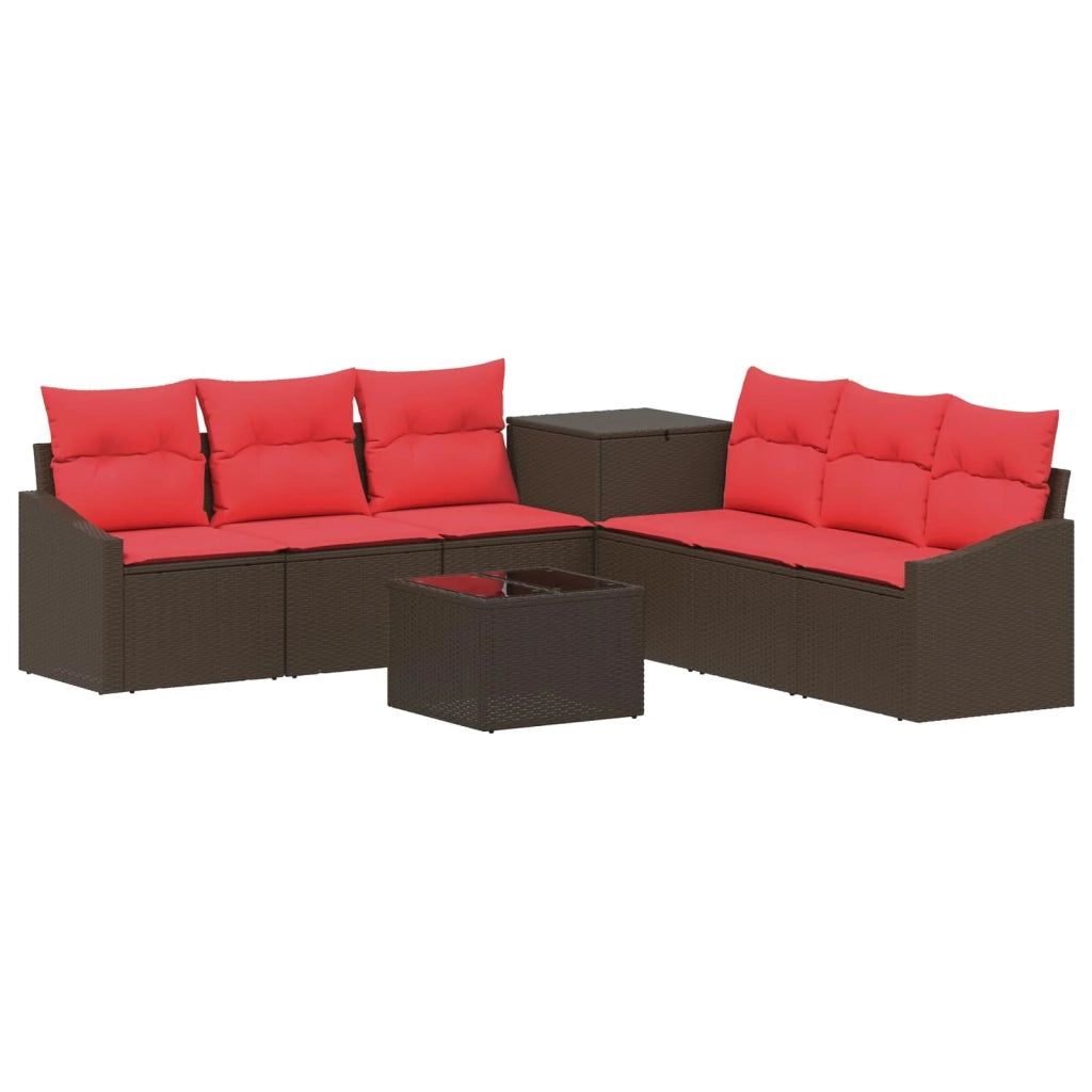 Set di divani 8 pz Marrone e Rosso Rattan sintetico e Acciaio 3448219