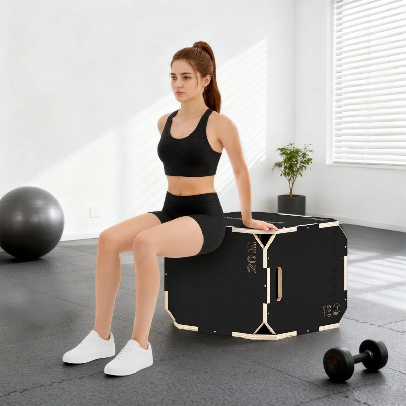 Box per saltare, angoli arrotondati, compensato, altezza regolabile, maniglie laterali, nero