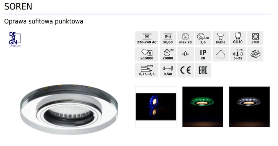 Kanlux SOREN 24416 faretto incasso 2xGU10 LED cromo