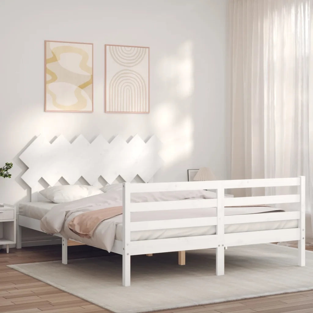 Giroletto con Testiera-Struttura Letto con testiera Bianco 140x200 cm in Legno Massello 591378